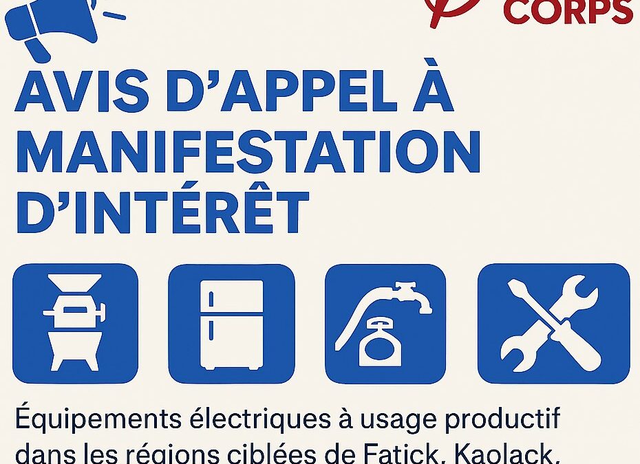 Avis d’Appel à Manifestation d’Intérêt: Fourniture et installation des équipements électriques à usage productifs dans les régions de Fatick, Kaolack, Kolda, Sédhiou et Tambacounda (Relance)